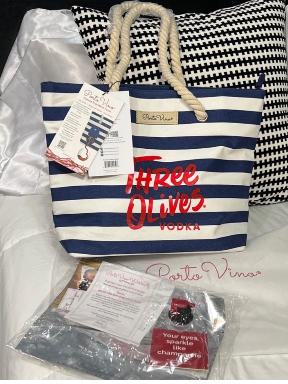 Nautical Canvas Tote Wine Purse with Rope Handles NWT